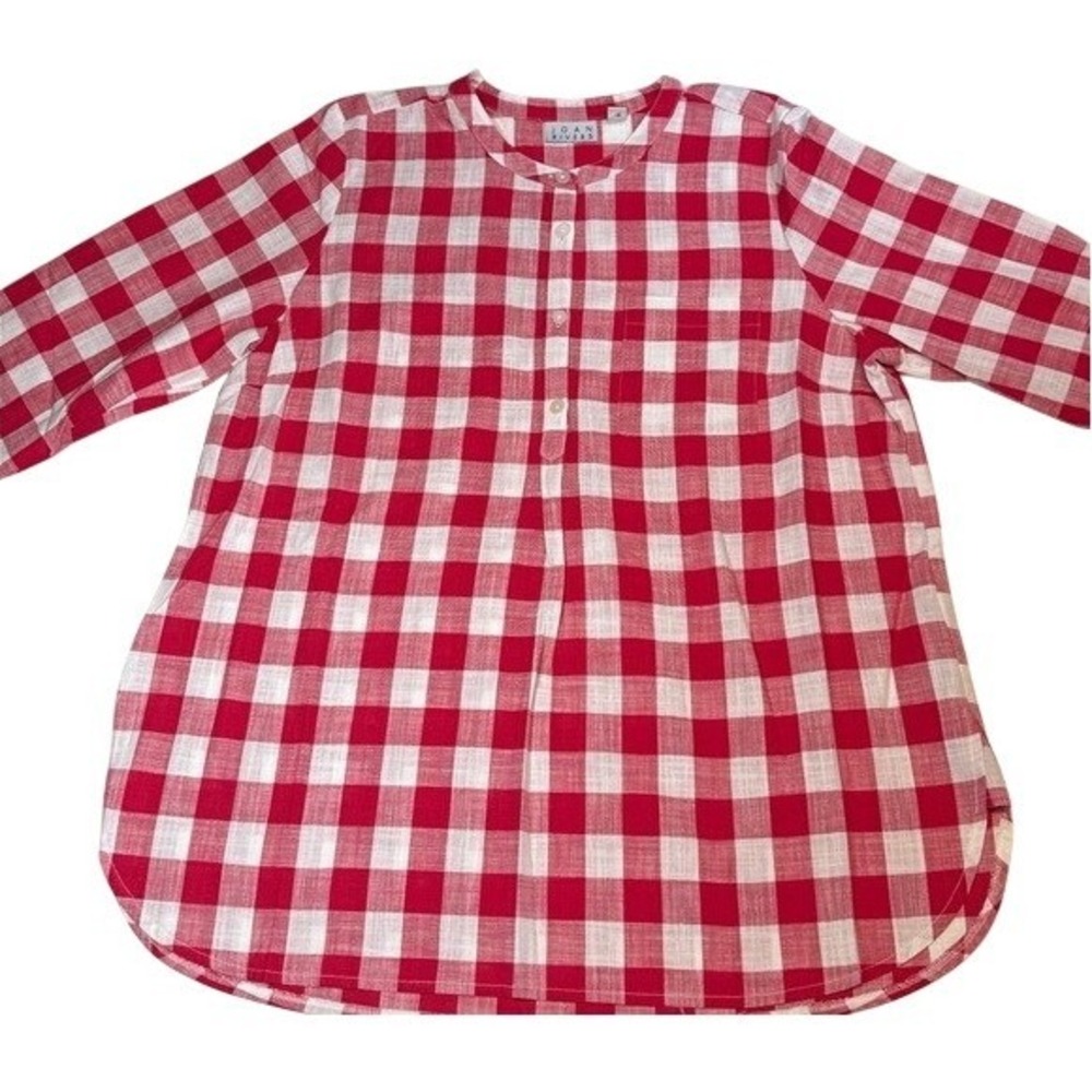 Joan Rivers Red White Gingham Americana Cotton Women's Preppy Shirt Size Large